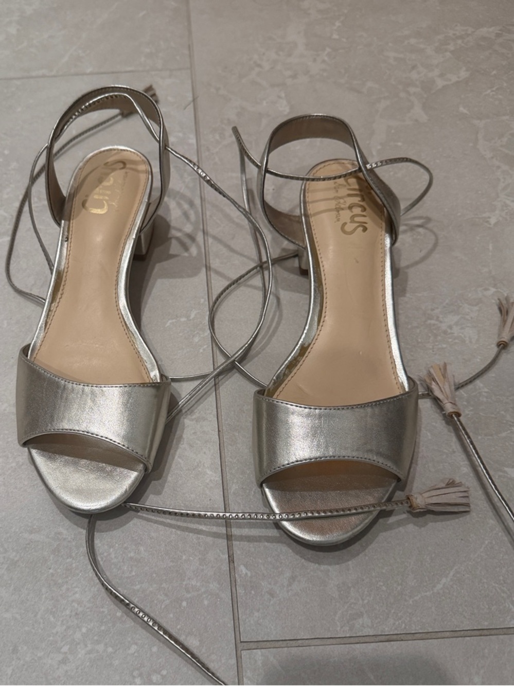 Sam Edelman Silver Metallic Lace-Up Block Heel Sandals - Women